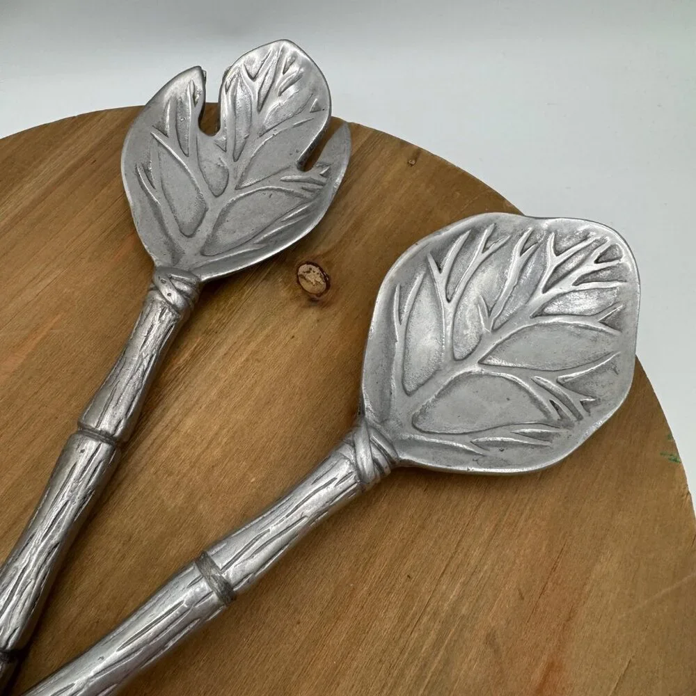 Garden Lettuce Cabbage Leaf Salad Tongs Serving Spoons Sand Cast Alloy Metalware